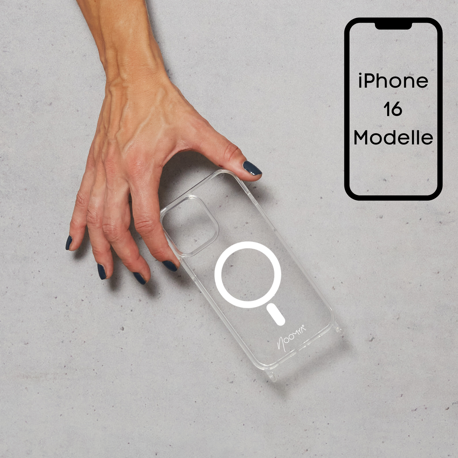 Handyhülle für iPhone 16 er Modelle mit Ösen für Handyketten &amp; Handybänder | transparent