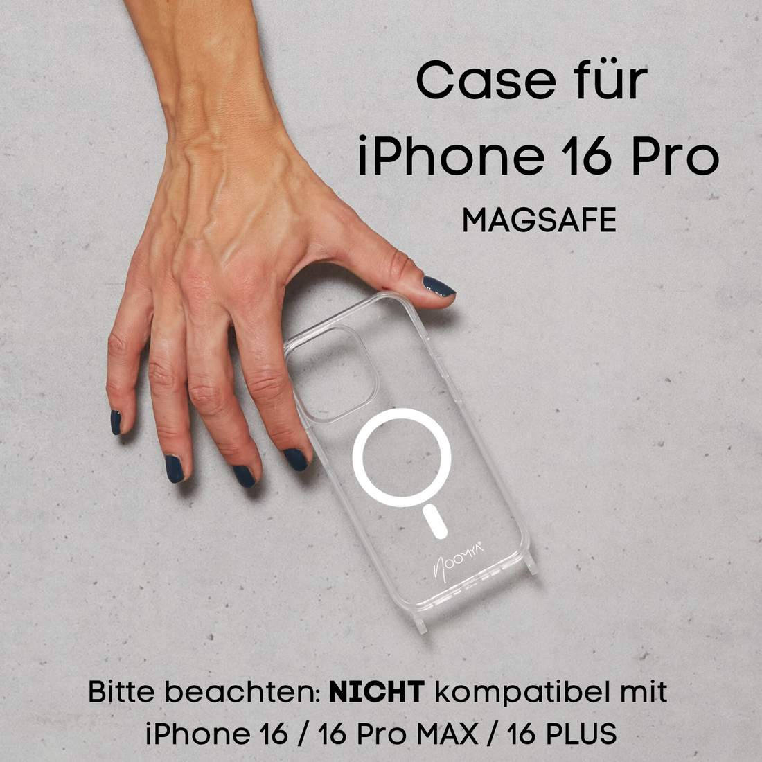 Magsafe Handyhülle für iPhone 16 Pro mit Ösen für Handyketten &amp; Handybänder | transparent